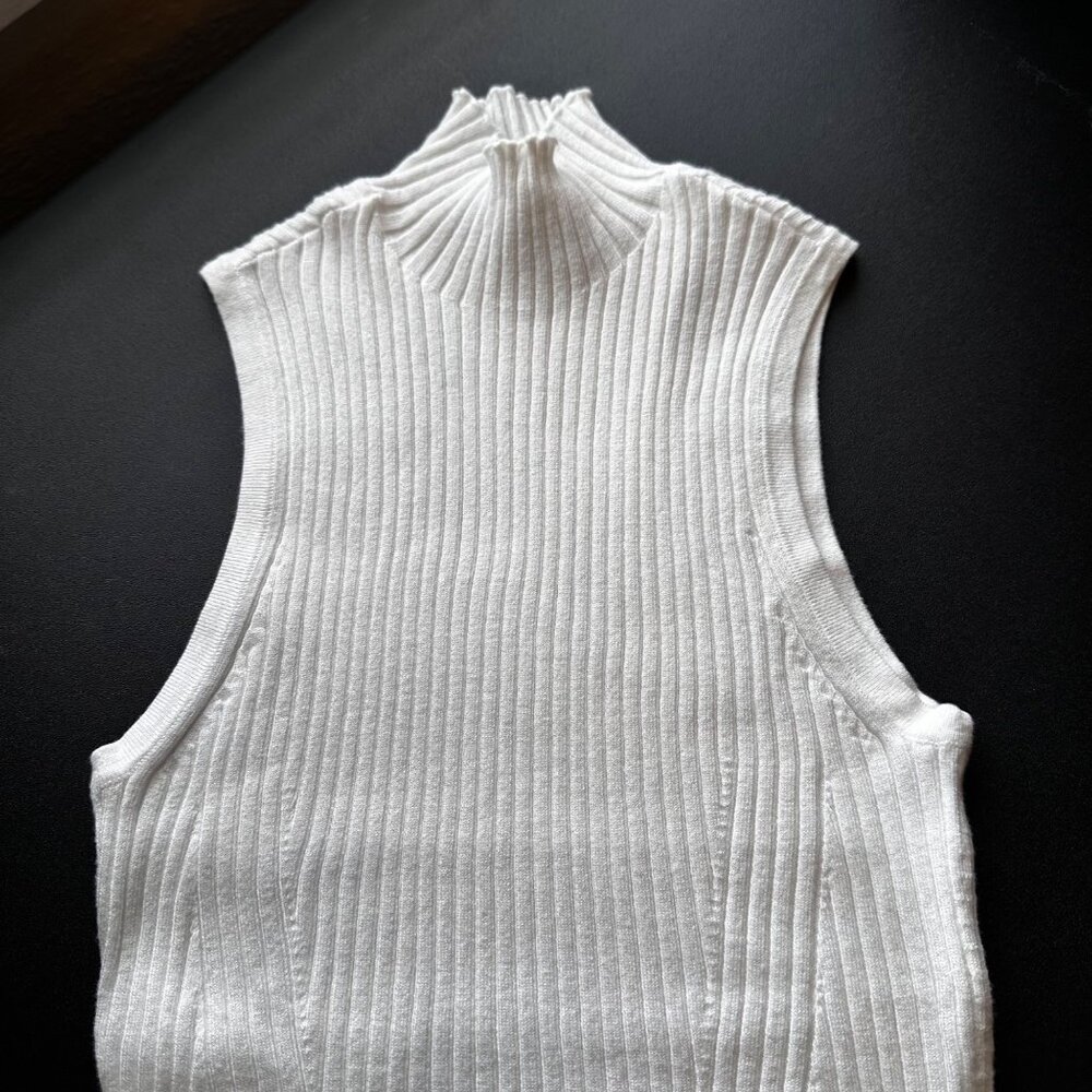 Madewell Tank Sweater White Knit Ribbed Sleeveless Mock Neck Sleeveless Top XXS - Picture 4 of 13